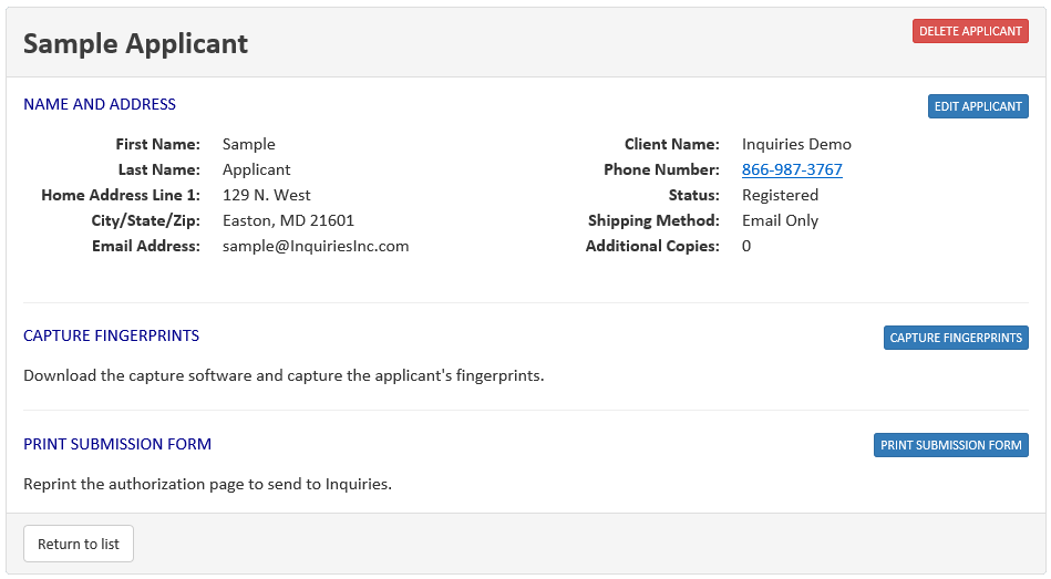 Applicant Screen
